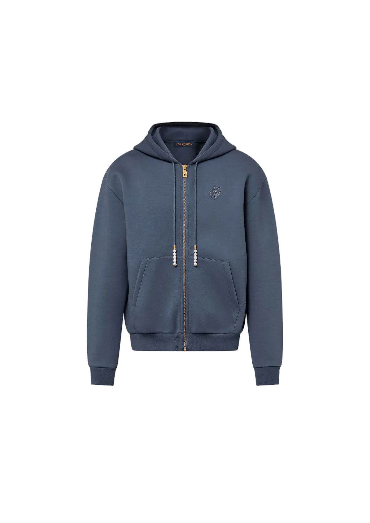 Sweat à capuche zippé Louis Vuitton brodé gris ardoise