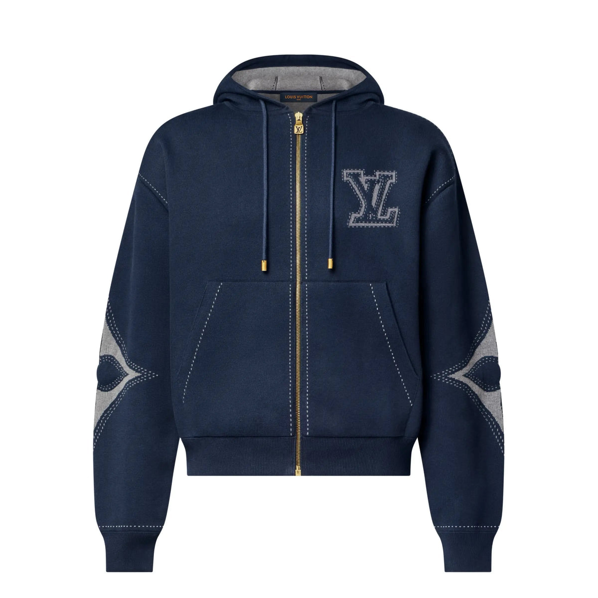 Sweat zippé à capuche à motif intarsia en coton Louis Vuitton