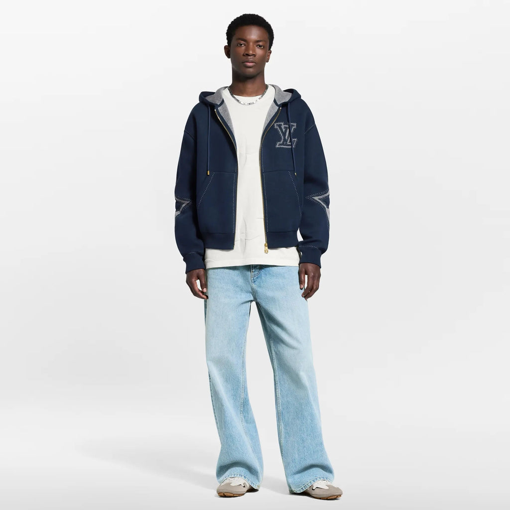 Sweat zippé à capuche à motif intarsia en coton Louis Vuitton