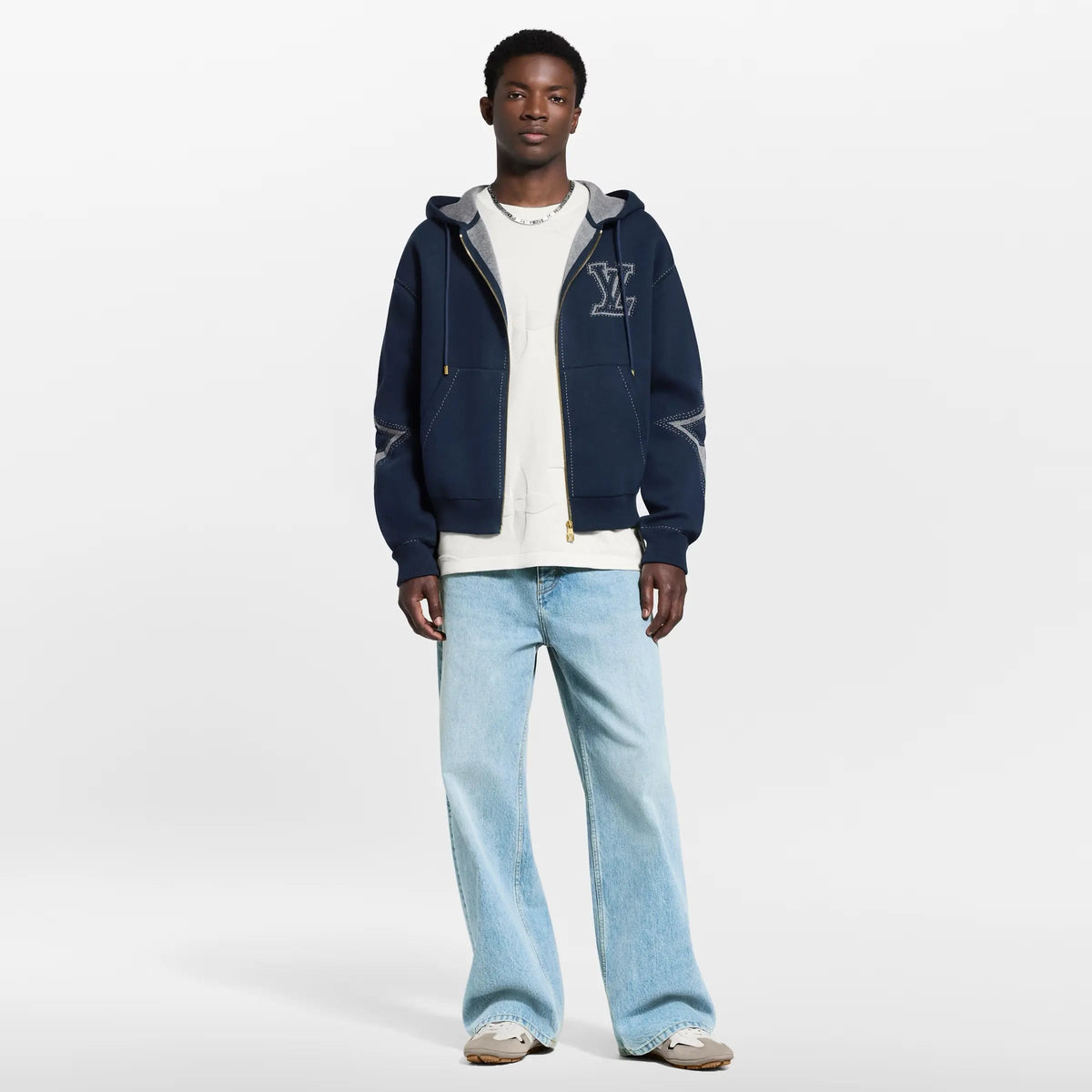 Sweat zippé à capuche à motif intarsia en coton Louis Vuitton