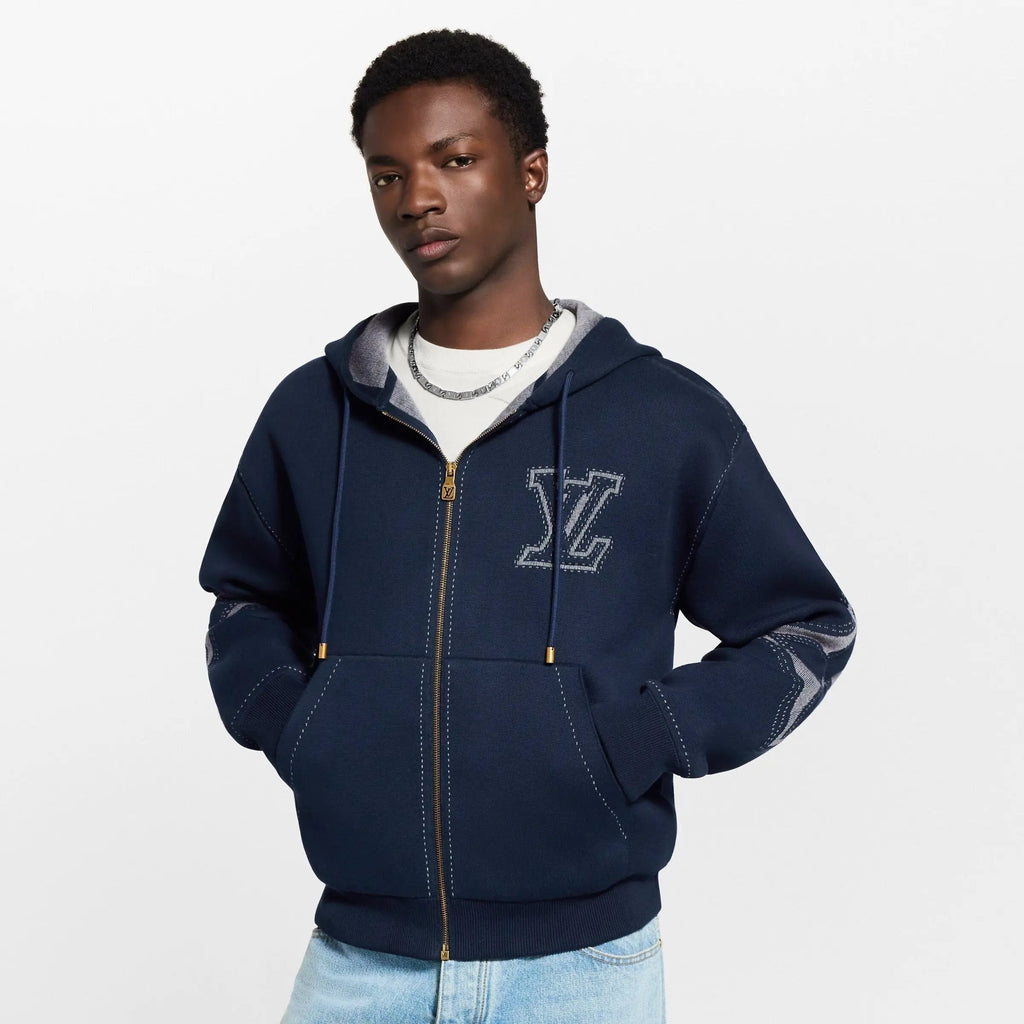 Sweat zippé à capuche à motif intarsia en coton Louis Vuitton