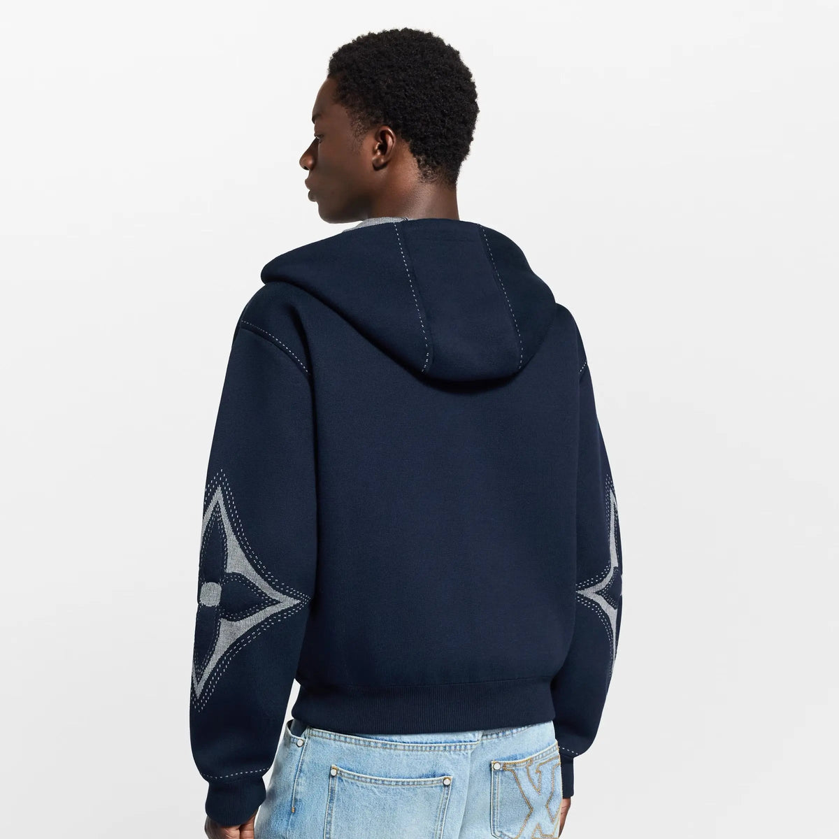 Sweat zippé à capuche à motif intarsia en coton Louis Vuitton
